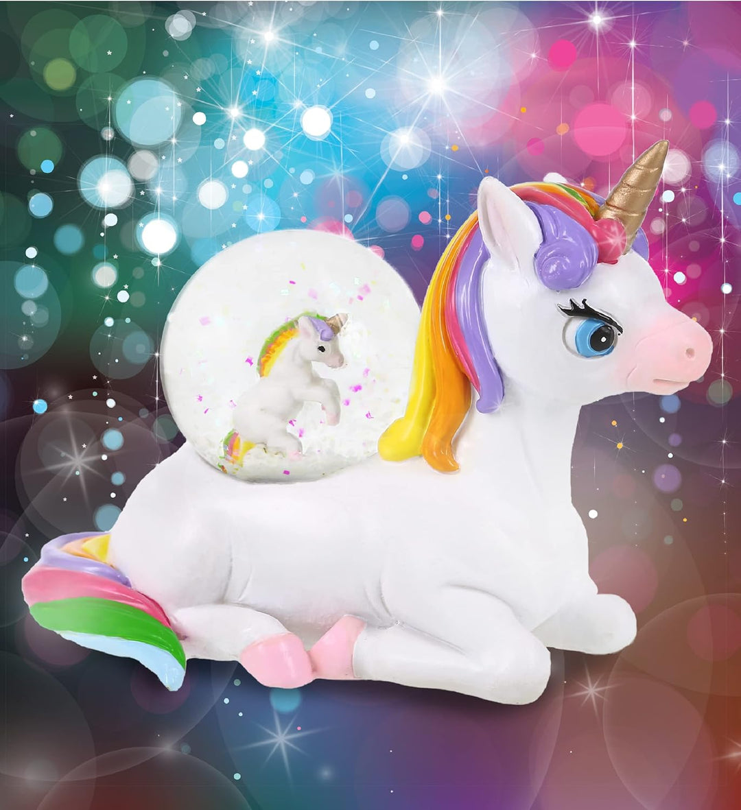 COTA Globa Einhorn Schneekugel Dekor - Rosa Funkeln Regenbogen Figur, Coole Ornament Miniatur für Wo