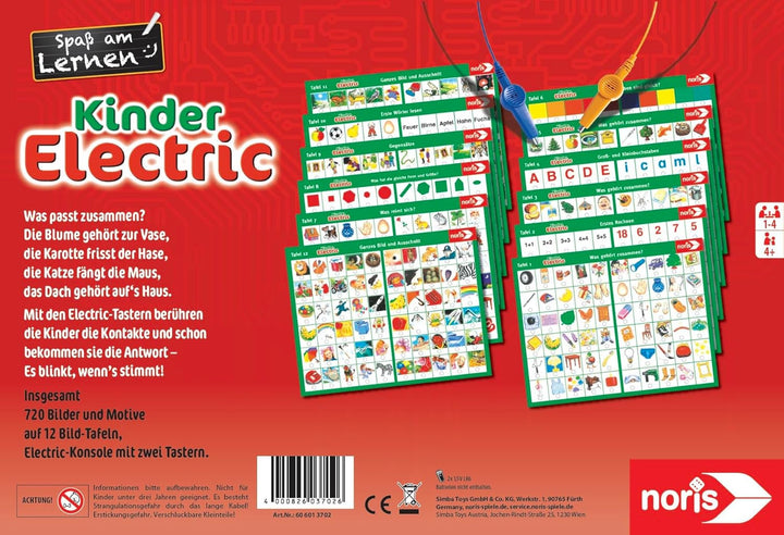 Noris Kinder Electric Lernspiel – Zuordnungsspiel mit Lichtsignal bei richtiger Antwort, 12 Bildtafe