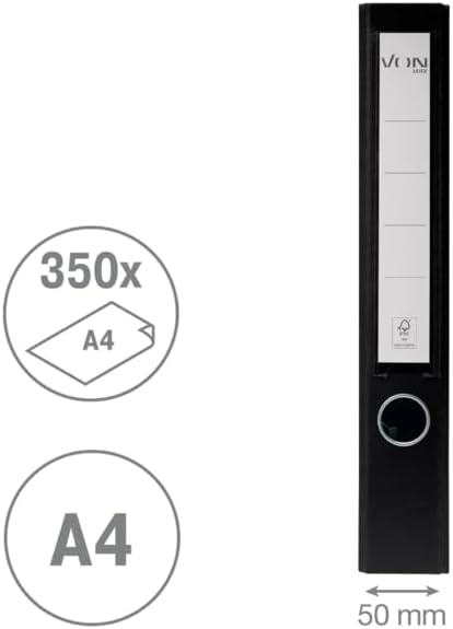 VON Leitz Ordner A4, 25er Pack, Karton mit Kunststoffeinband, 50 mm Rückenbreite, Für 350 Blatt, Bla