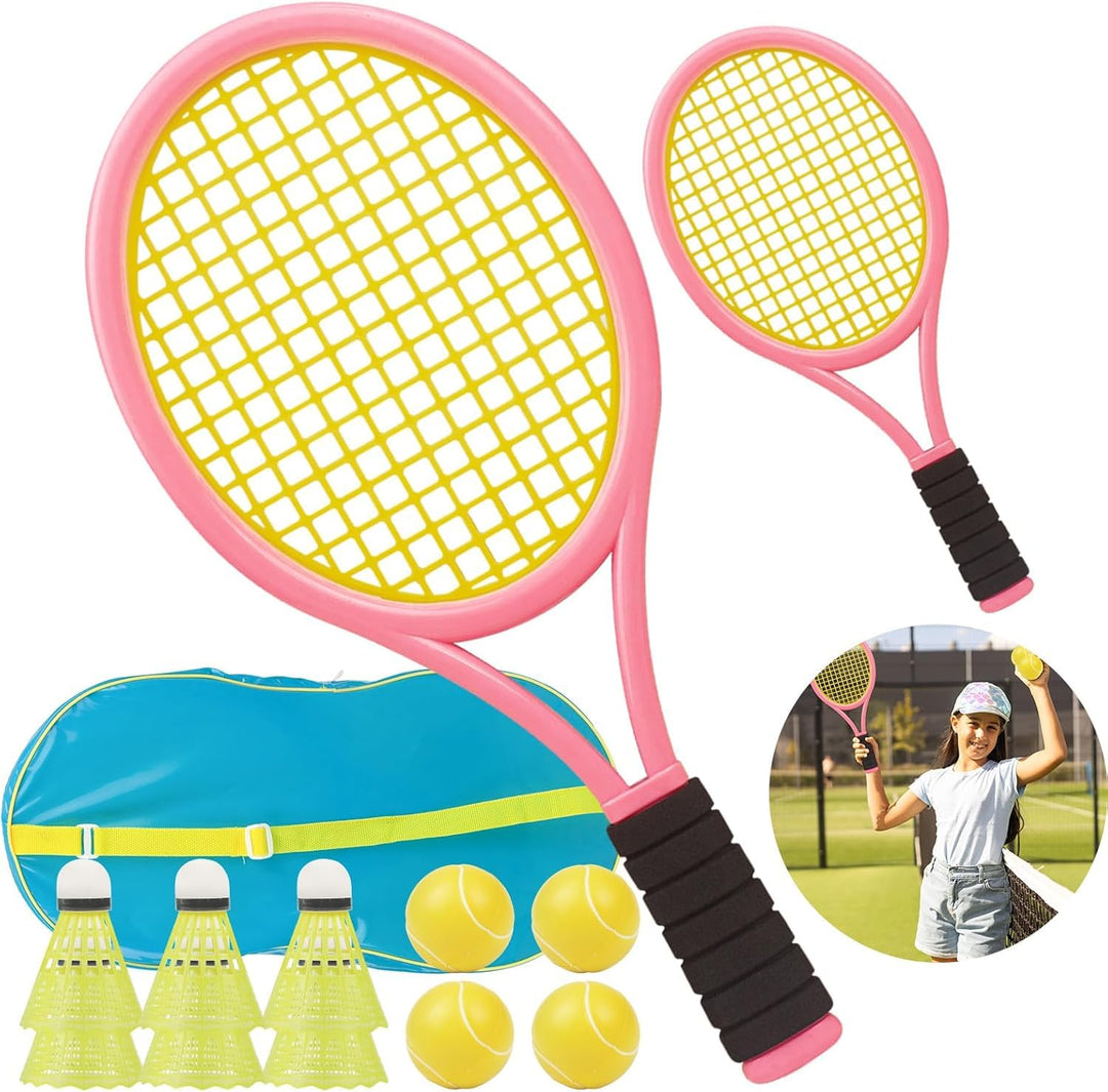 Kinder Tennisschläger Set mit Tasche – 2-in-1 Tennisschläger & Badmintonschläger, 4 Schaumbälle + 6