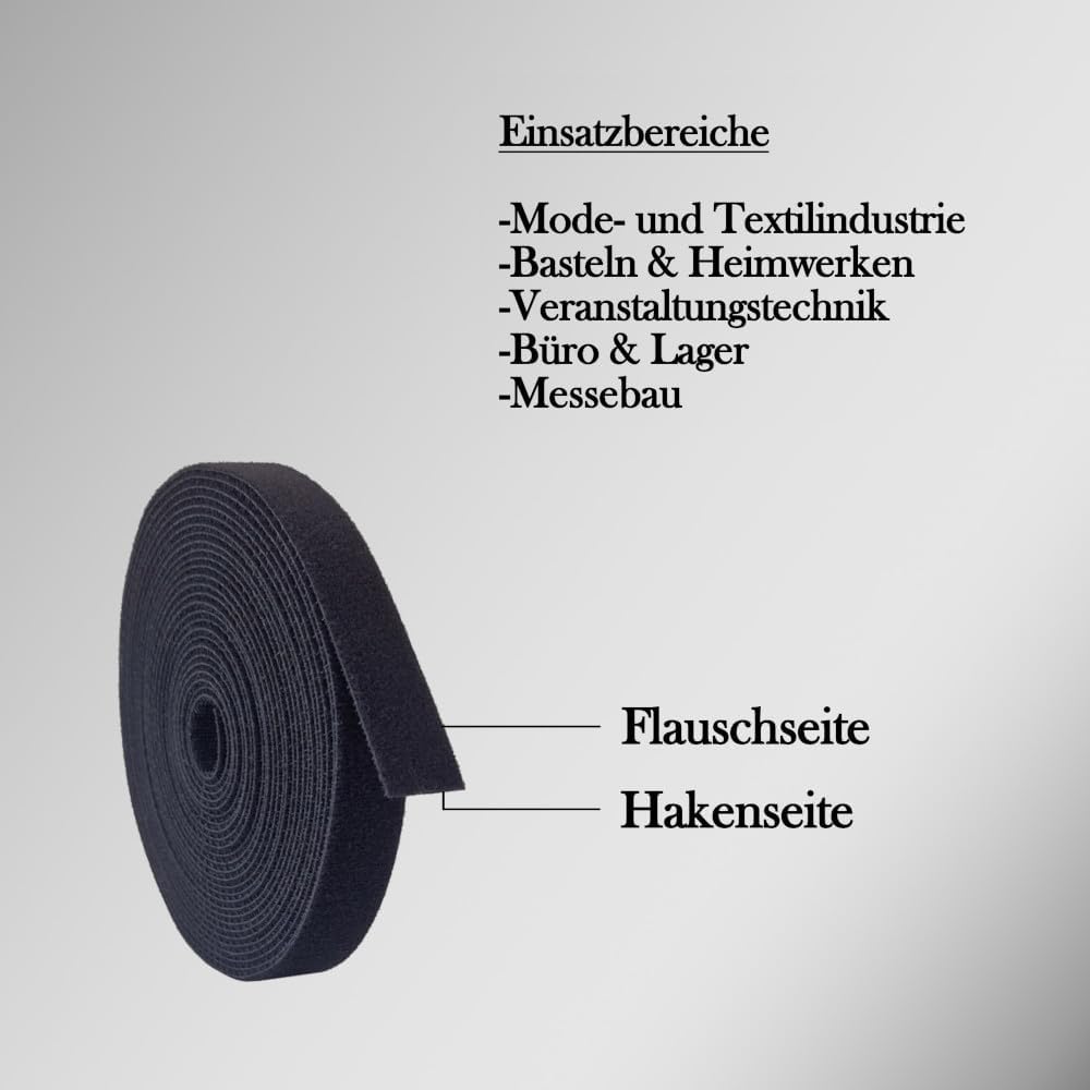 Kstar Beidseitiges Klettband 25mm x 25m in Schwarz – Klett Kabelbinder Rolle zum Bündeln &amp; Fixieren