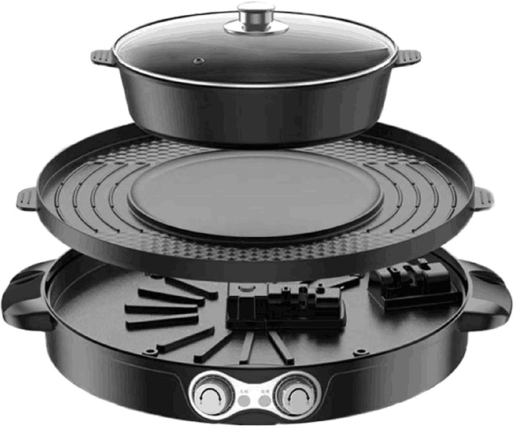 2-In-1HeissTopf Multifunktionaler Runder Grilltisch Elektrische Grillplatte Elektrischer Hotpot Gril