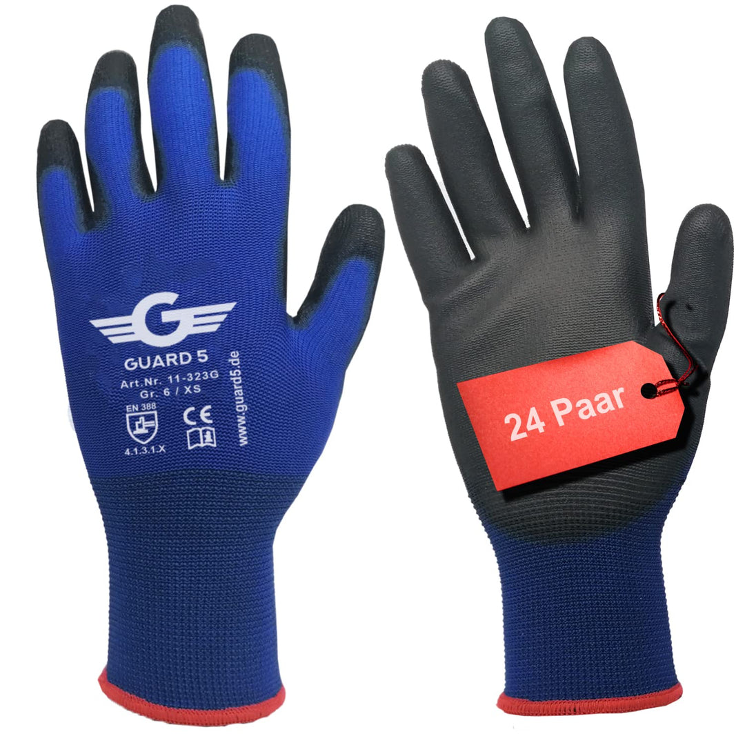 GUARD 5 - Arbeitshandschuhe - 24 Paar/Gr.7 - Damen & Herren Gartenhandschuhe - blaue Nylon-Handschuh