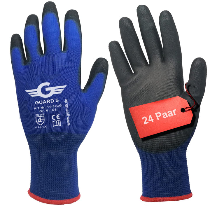 GUARD 5 - Arbeitshandschuhe - 24 Paar/Gr.7 - Damen & Herren Gartenhandschuhe - blaue Nylon-Handschuh