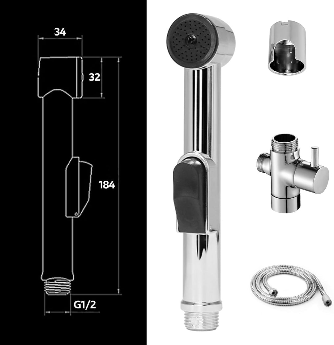 Handbrause für Waschbecken, Bidet Handbrause mit 150cm Schläuche, Halterung und 1/2 Zoll Umschaltven
