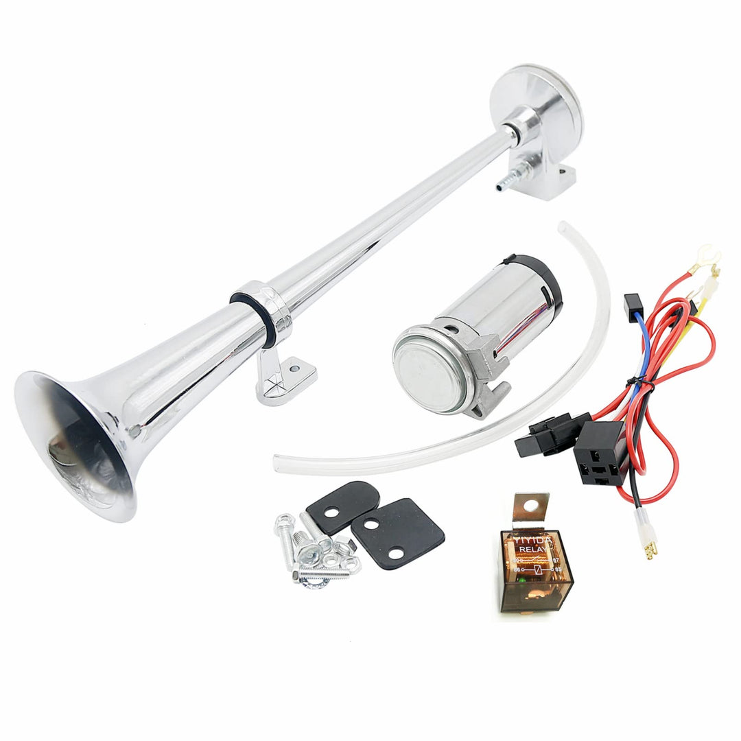 Autohupe Lufthupe 12V Car Horn 150DB Hupe 45cm Autolautsprecher Silber Chrom Zink Einzeltrompete Sup