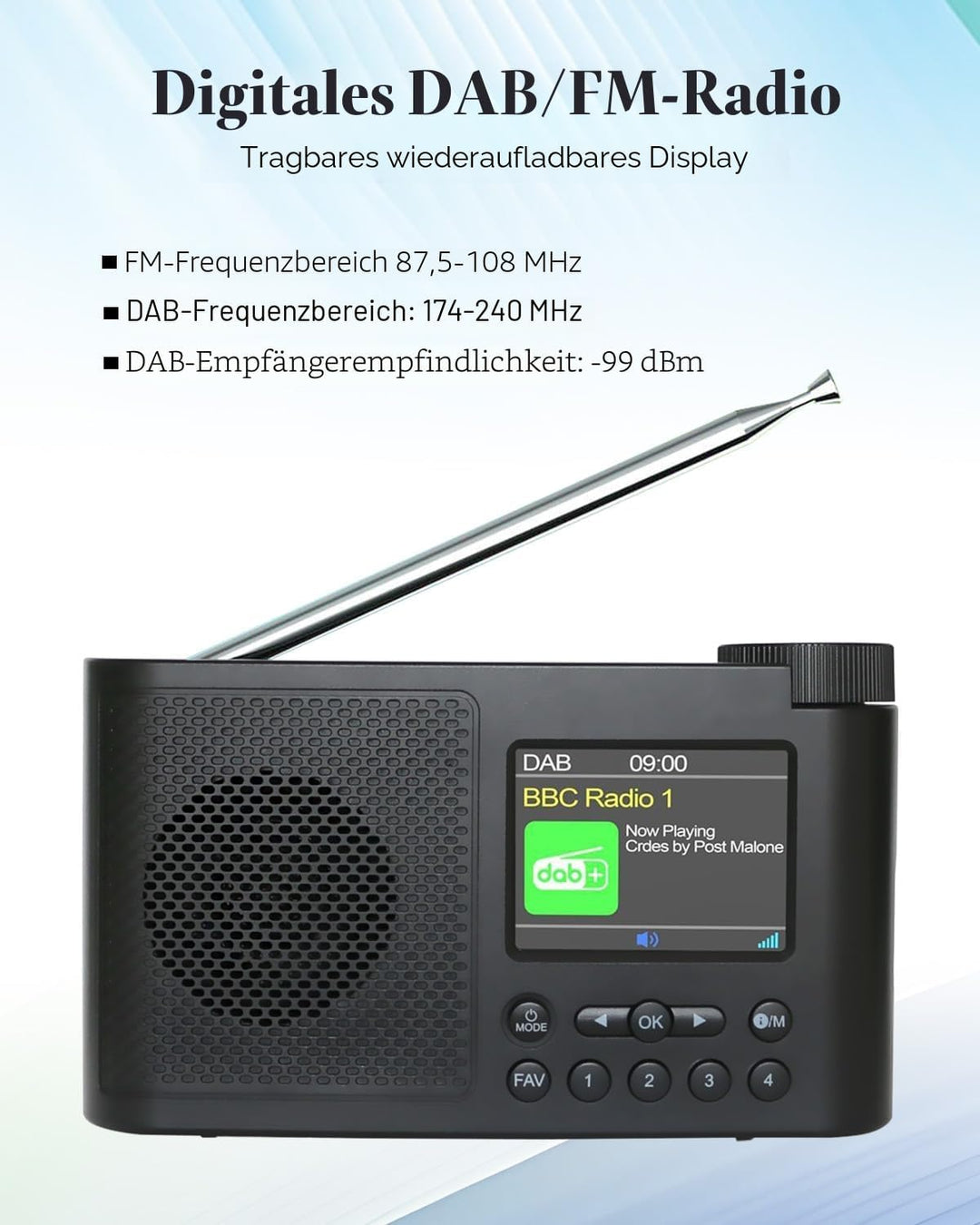 Tragbares DAB Radio Klein, DAB Plus Radio mit Bluetooth, Kofferradio Akku, Mini küchenradio Batterie