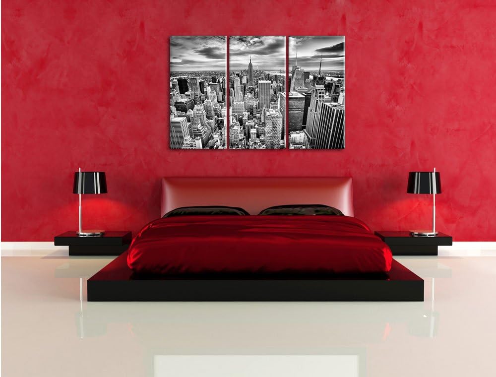 Pixxprint Monocrome, Skyline von New York 3-Teiler Leinwandbild 120x80 Bild auf Leinwand