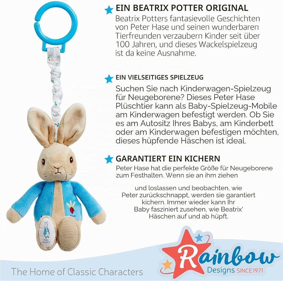 Rainbow Designs PO1451 Beatrix Potter Peter Rabbit Jiggle Attachable Soft Toy - Unisex Pram Toy for