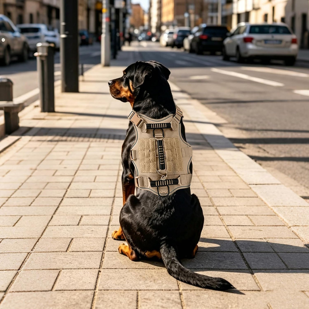 Taktisches Hundegeschirr Nylon reflektierend für grosse Hunde (Khaki) | Robustes Hundegeschirr Aus N