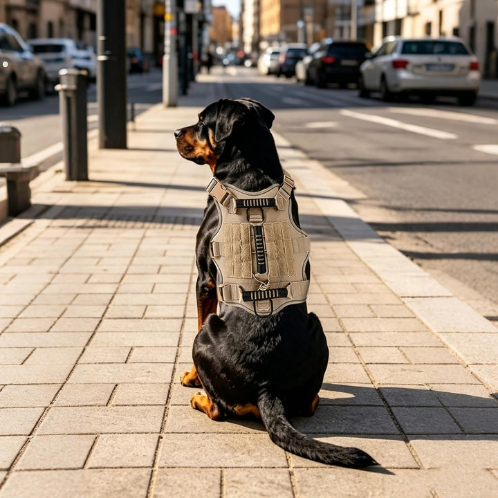 Taktisches Hundegeschirr Nylon reflektierend für grosse Hunde (Khaki) | Robustes Hundegeschirr Aus N