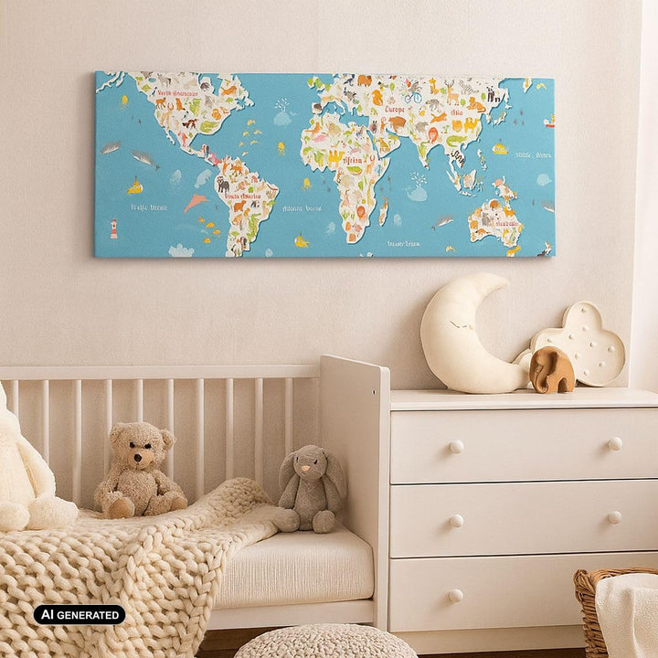 Wandbilder Dekoration Wohnzimmer Geographie Globus Grafik Illustration Bilder auf Leinwand 120x50cm