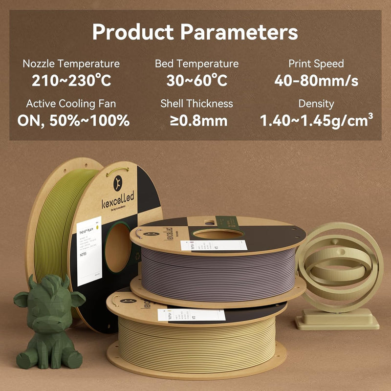 kexcelled Matte PLA Filament 1,75 mm +/- 0,03 mm, Glanzfreie Farbe, Matt Textur, 3D Drucker Filament