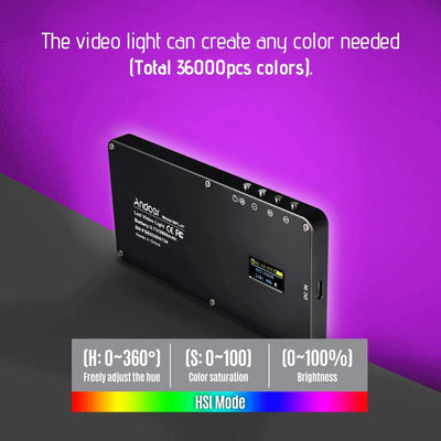 Andoer RGB LED Videoleuchte, Tragbares LED Videolicht 3000K-6500K Dimmbare USB Wiederaufladbarem Fül