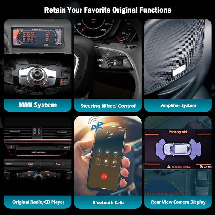 Erisin 10,25 Zoll Android 14 Autoradio 1Din GPS Navi für Audi Q5 2009-2016 Unterstützt Kabelloses Ca