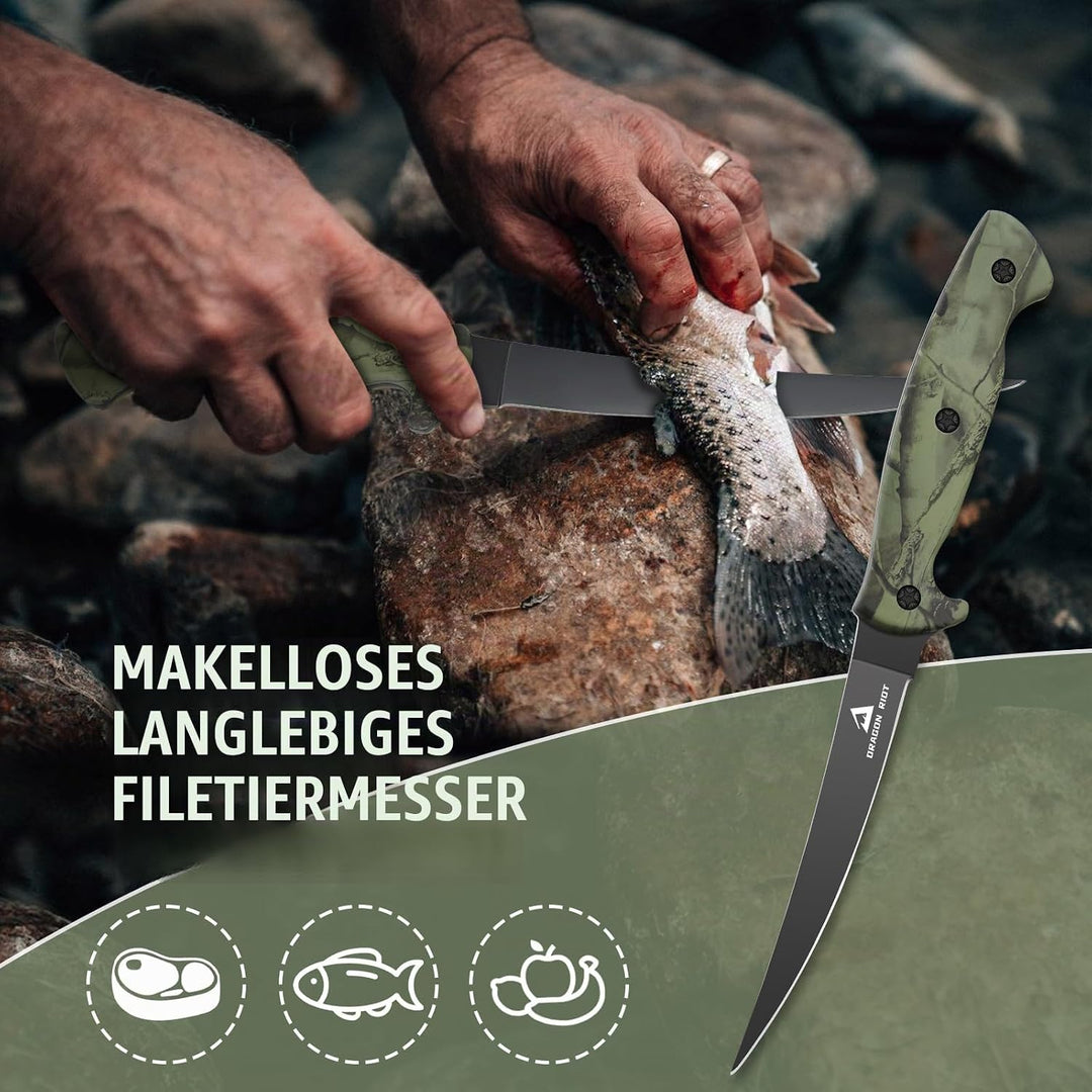 DRAGON RIOT Filetiermesser Fisch 21.5CM, Edelstahl Fischmesser mit Anti-Rutsch-Griff, Scharfes Outdo