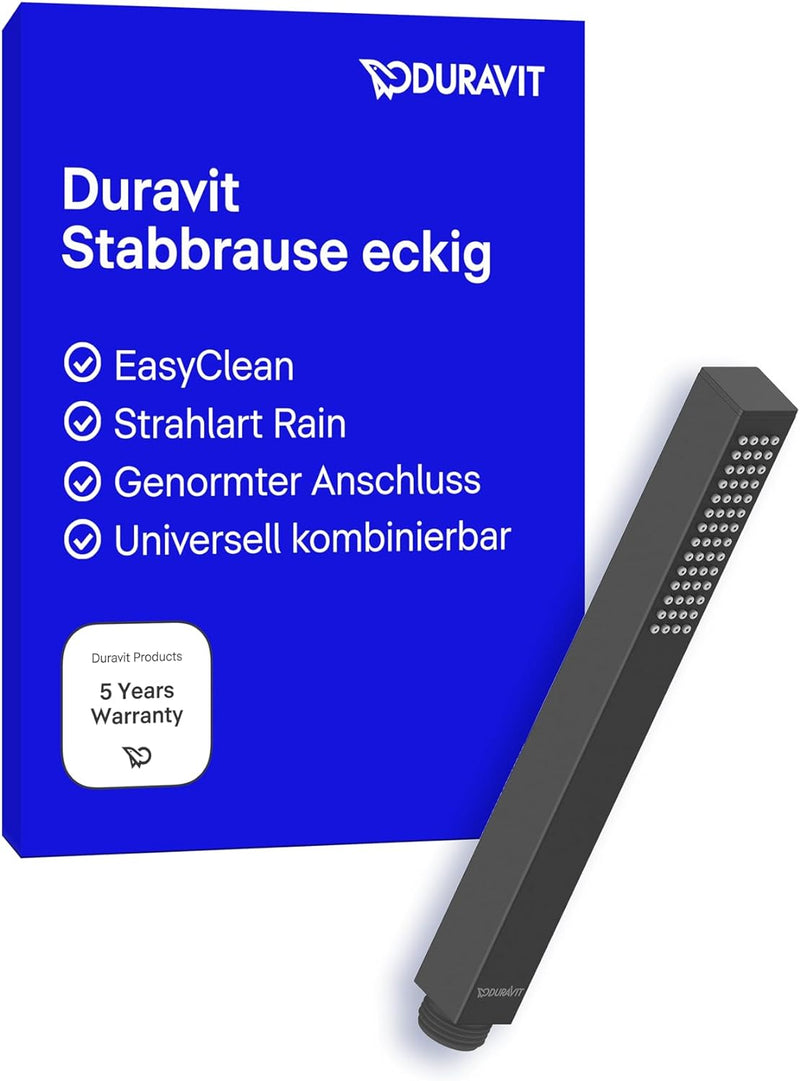 Duravit Universal Stabbrause, Duschkopf mit Strahlart Rain, Duschbrause eckig, Handbrause mit reinig