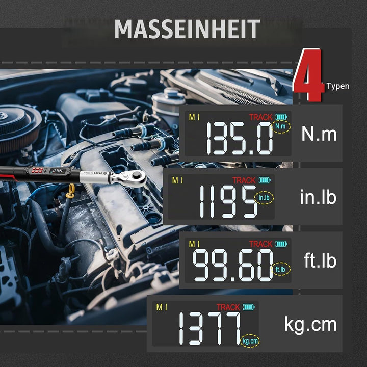 VANPO Digitaler Drehmomentschlüssel 3/8 Zoll, 2–135 Nm, ±2% Genauigkeit, Elektronischer Drehmomentsc