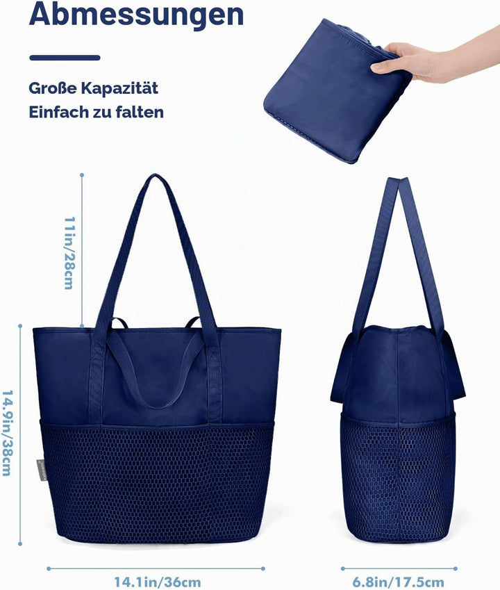 Strandtasche Damen mit Reissverschluss Badetasche Klein mit Fächern Faltbar | Faltbar, Leicht, Doppe