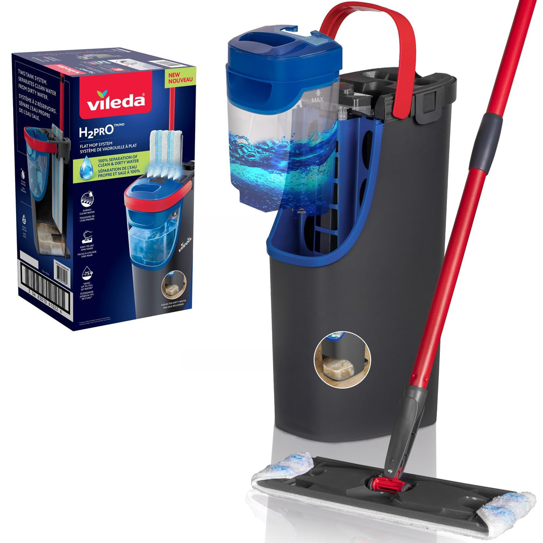 Vileda Bodenwischer Reinigungsset H2PRO Flat Mop Stiel Zweitanksystem Wischer