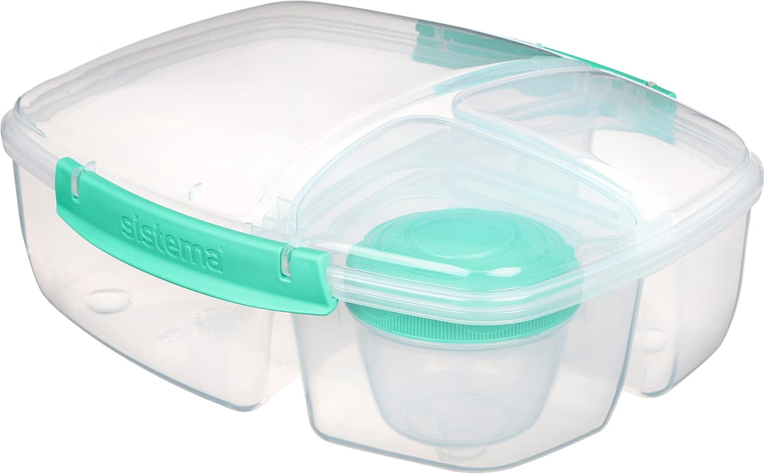 Sistema TO GO Triple Split Brotdose mit Joghurtbehälter | 2L luftdichter und stapelbarer Lunchbox fü