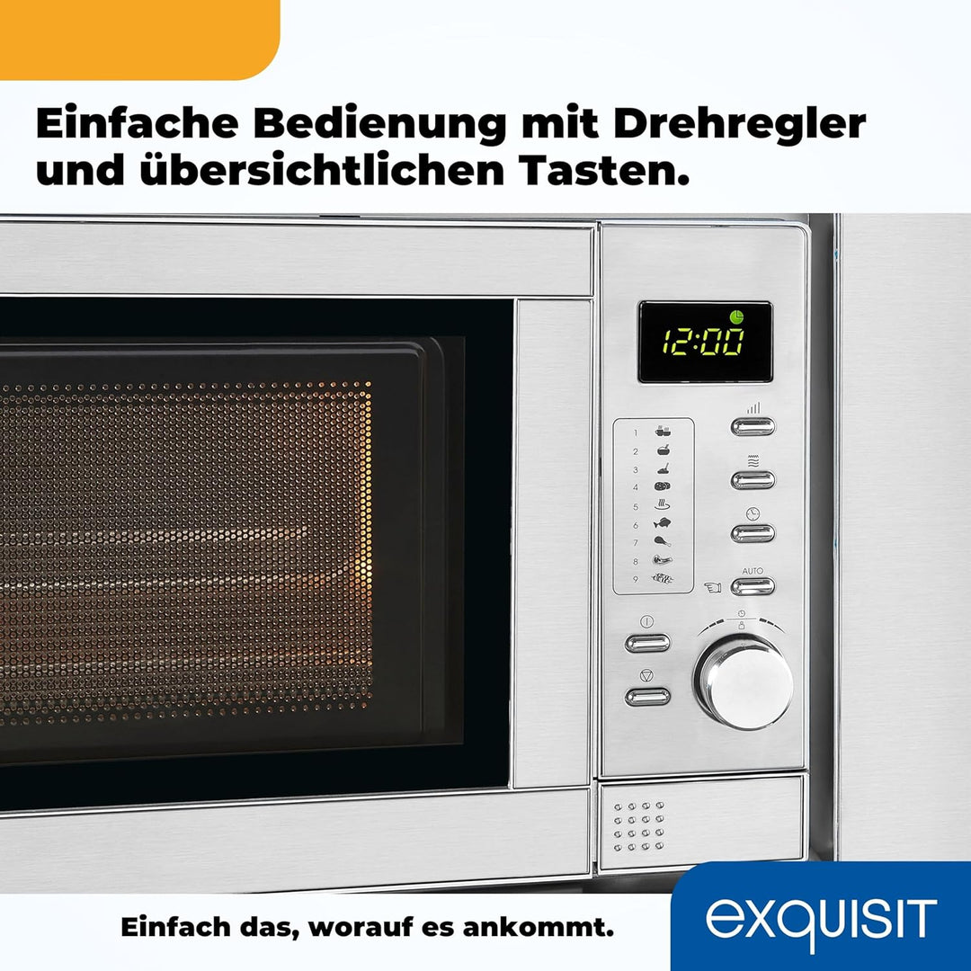 Exquisit Einbau-Mikrowelle EMW 19-7 G 900 Watt Grill 5 Leistungsstufen, Silber