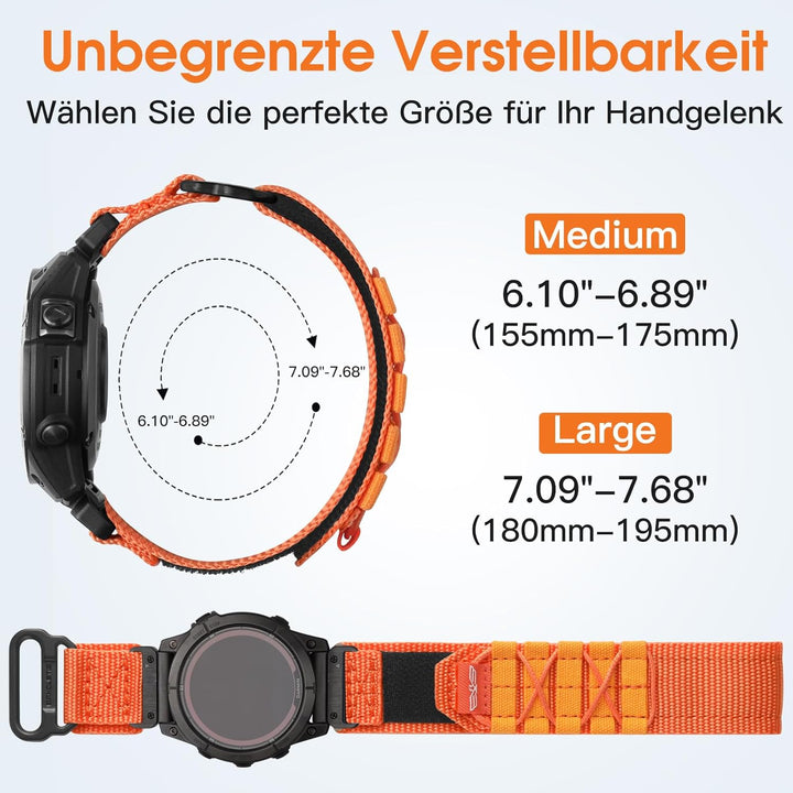 Bandletic Nylon Armband für Garmin Fenix 6/5/7, Forerunner 965/955/945/745/Approach S62/S60/Epix 2,