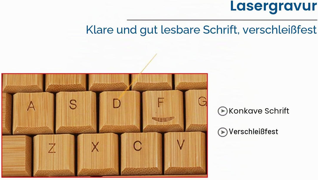 Kabellose Maus-Tastatur aus Bambus, Computer-Steuergeräte aus Holz mit 2,4-GHz-Wireless-Verbindung,