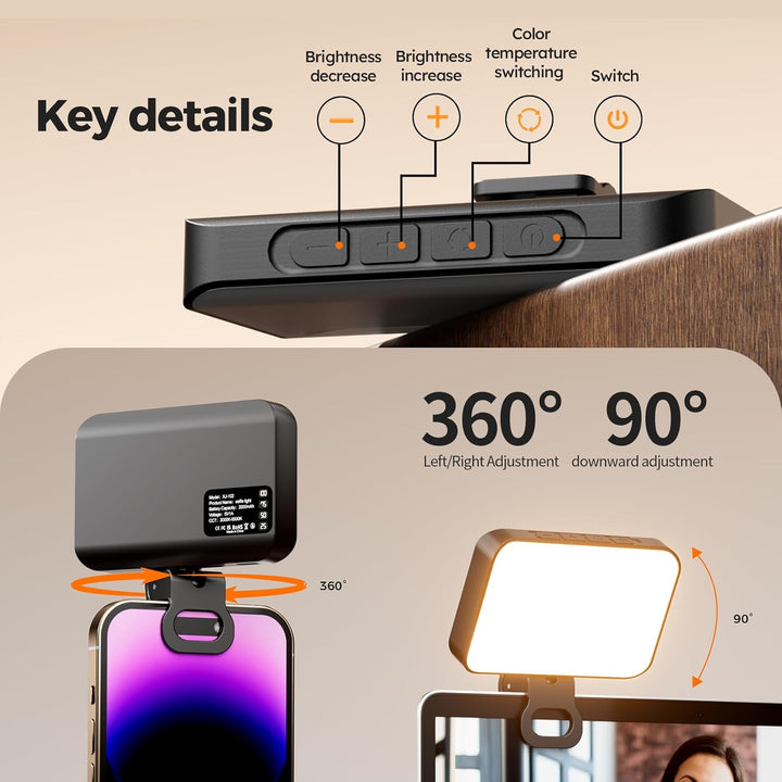 Selfie licht,3000K-6500K 3 Lichtmodi Handylicht mit,Handy licht.2000mAh wiederaufladbares LED Videol
