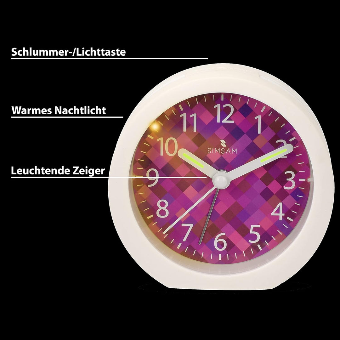 SIMSAM Wecker Kinder Mädchen, Kinderwecker Mädchen Ohne Ticken, Kinder Wecker für Mädchen, Wecker An