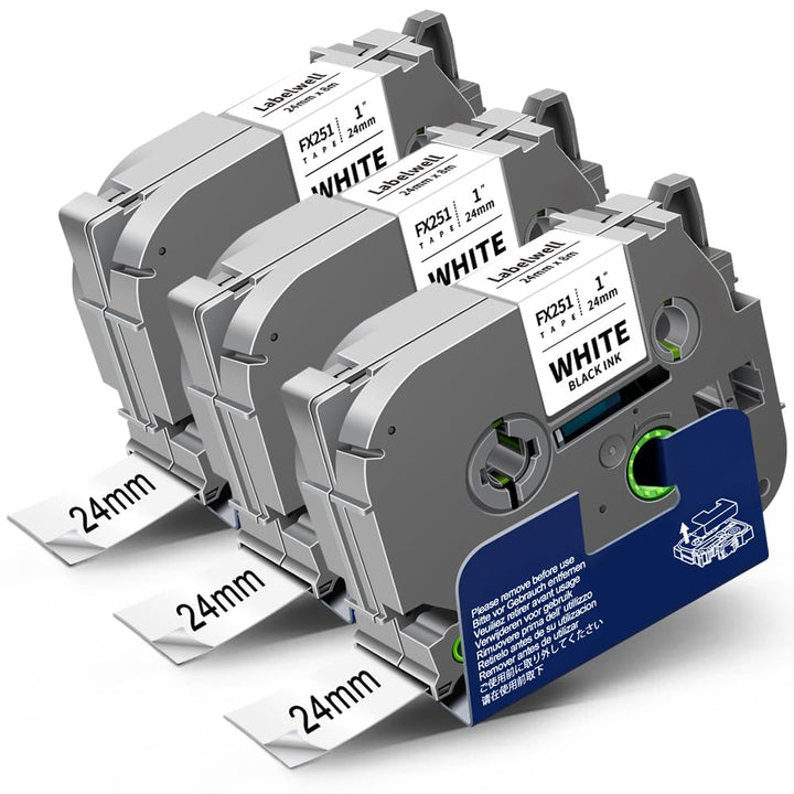 Labelwell 3x kompatibel Flexibel Schriftband für Brother TZe-FX251 TZeFX251 TZ-FX251 24mm Schwarz au