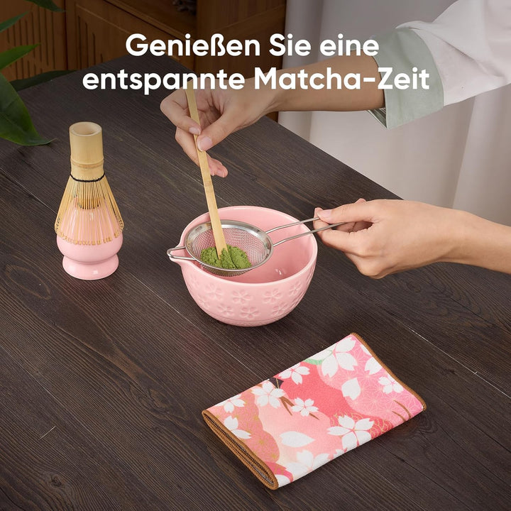 Matcha Set Rosa, einschliesslich einer Keramik Matcha Tee Schale, Matcha besen und Halter, Sieb, Ges