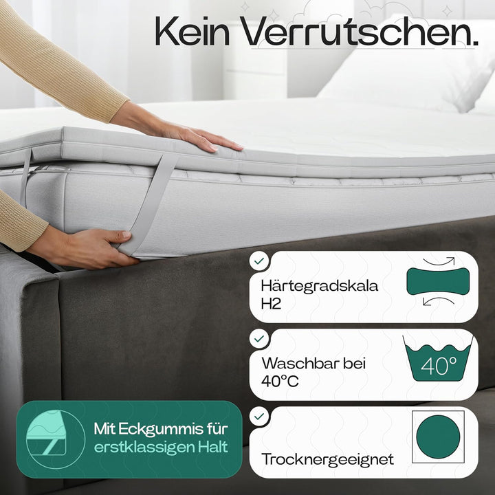 KNERST® Matratzentopper 200x200cm - Praktischer & Langlebiger Topper 200x200cm - 6cm Höhe - Atmungsa