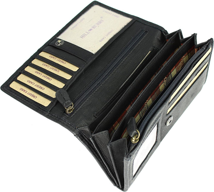 Vintage Leder Damen Geldbörse Portemonnaie Geldbeutel Portmonee aus weichem Leder mit RFID in schwar