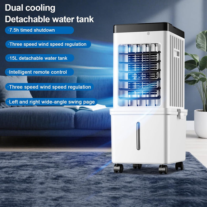 VLites Ventilator mit Wasserkühlung Fernbedienung Luftkühler Mobiler | 3 Geschwindigkeiten, 15L Wass