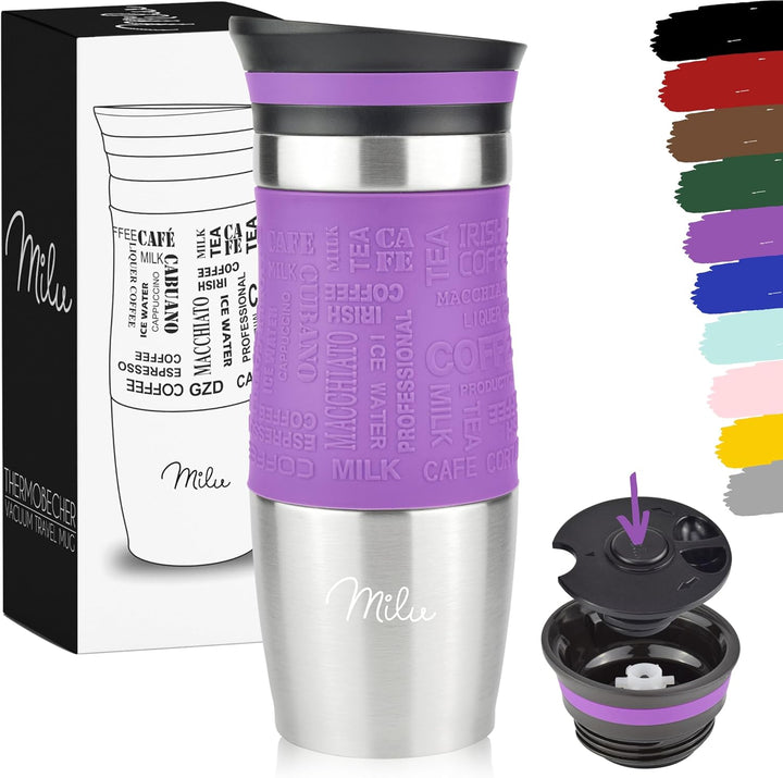 Milu Thermobecher 370ml 450ml Isolierbecher Kaffeebecher to go - 100% Auslaufsicher - Trinkbecher au