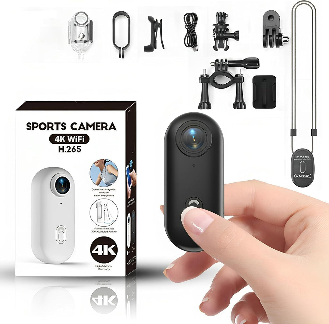 Winnes 4 K Mini Sportkamera, Tragbar,120 ° Weitwinkel, Sportkamera mit Clip hinten, 360 °, Audio- un