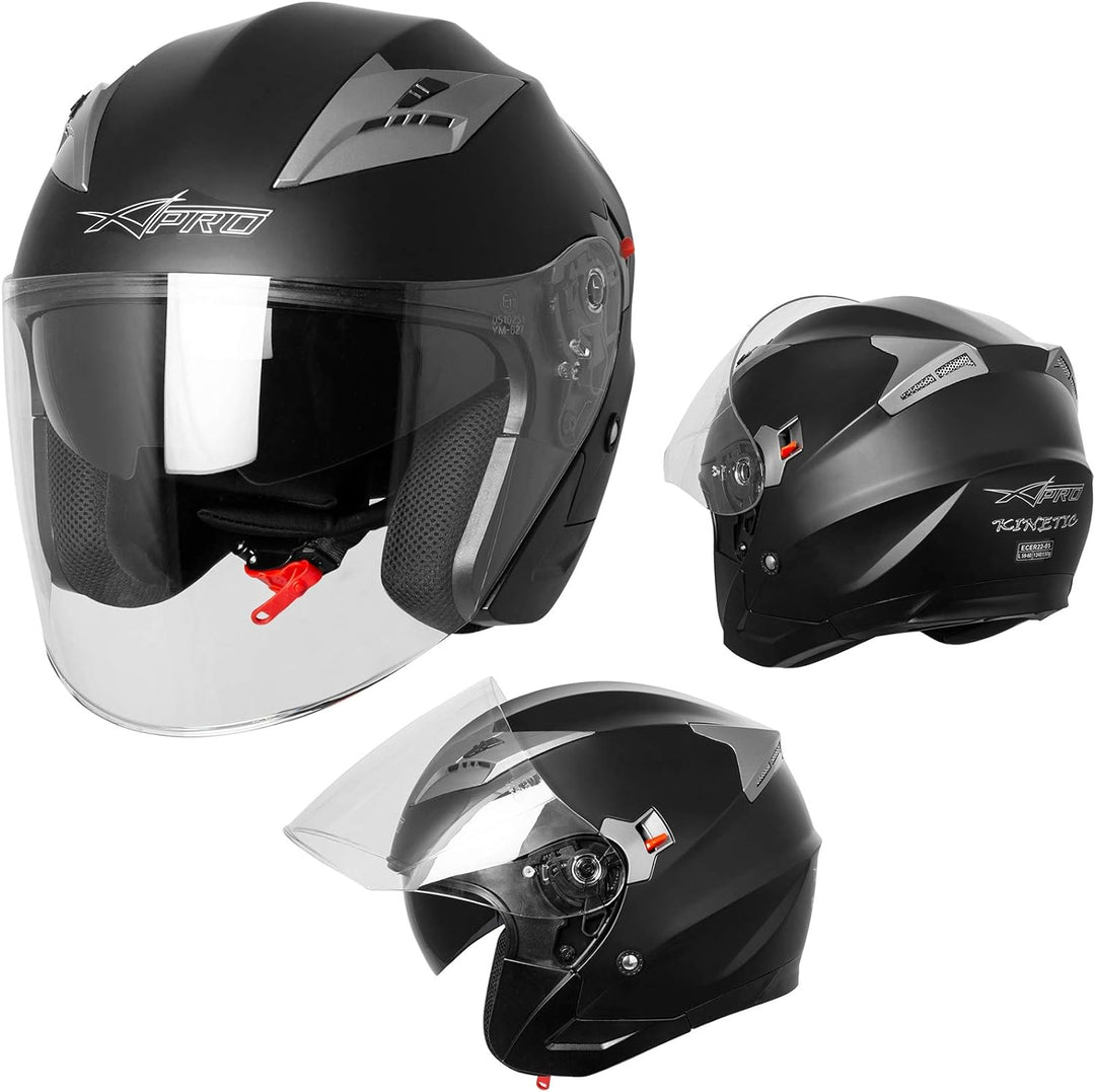 Motorradhelm Helm Sturzhelm Jethelm Roller Innensonnenblende Visier 55-56 cm ( S) Matt Schwarz, 55-5
