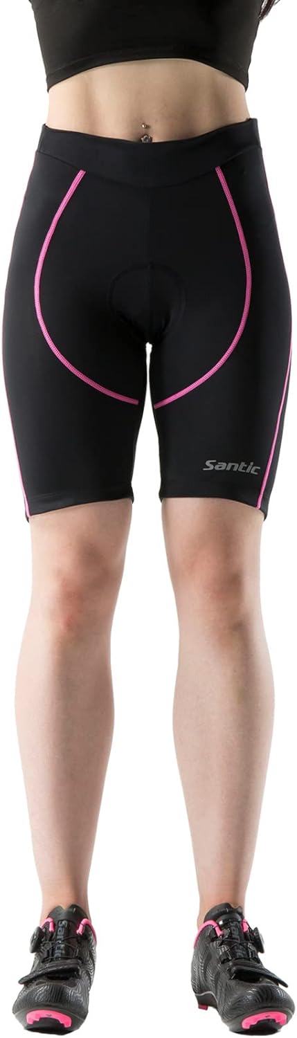 Santic Gepolsterte Kurz-Radlerhose für Damen mit 3D-Polstereinsatz Praktischer Seitentasche und UPF