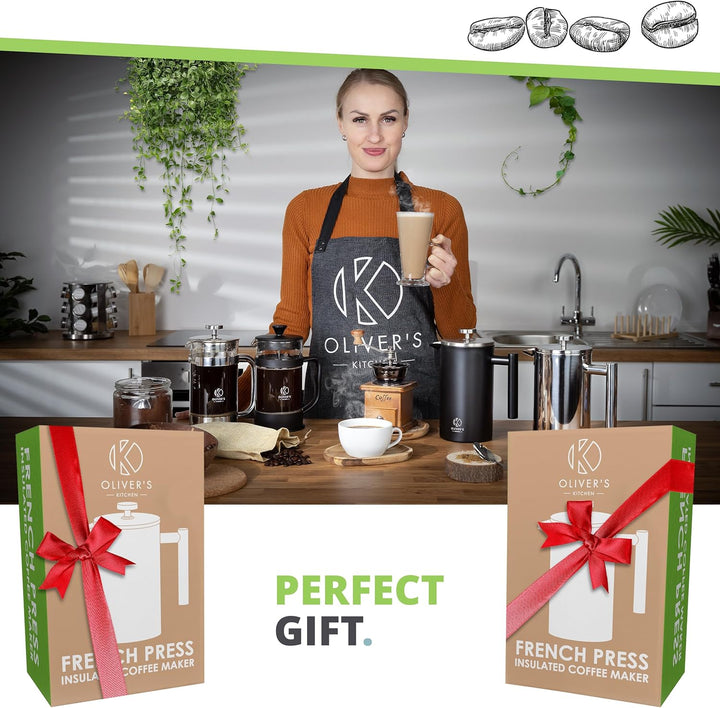 Oliver's Kitchen® French Press 1 liter - Eleganter Kaffeebereiter aus Glas - Kaffee Maschine für aut