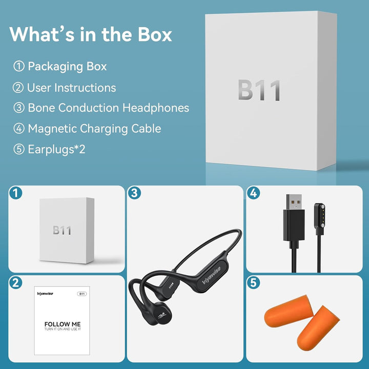 Belife B11 Bone Conduction Headphones, IP68 Waterproof Earbuds for Swimming, 32GB & Bluetooth 6.0 Wi