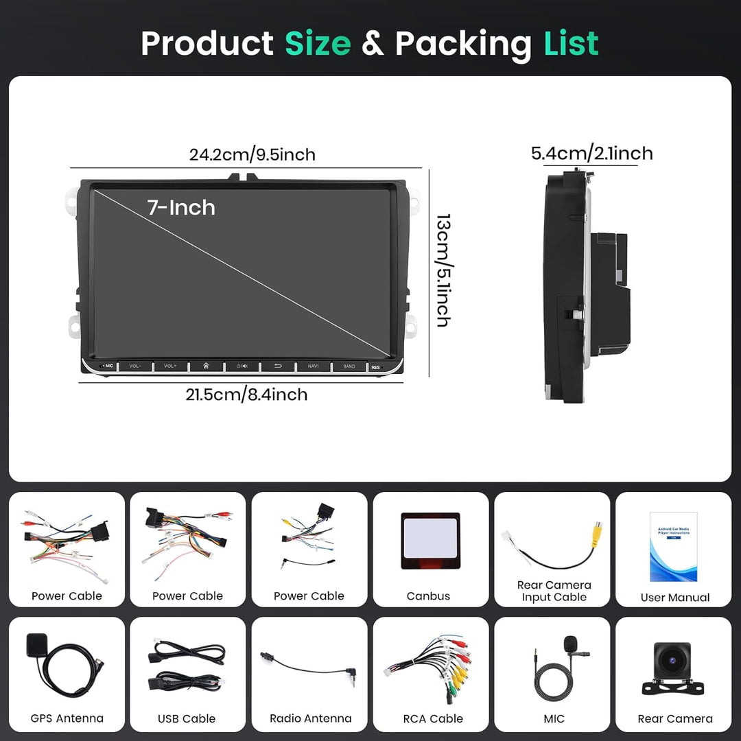 Hikity 8 Core/6+128G Android 15 Autoradio für VW Golf 5 6 Tiguan Caddy Polo Touran mit Wireless CarP