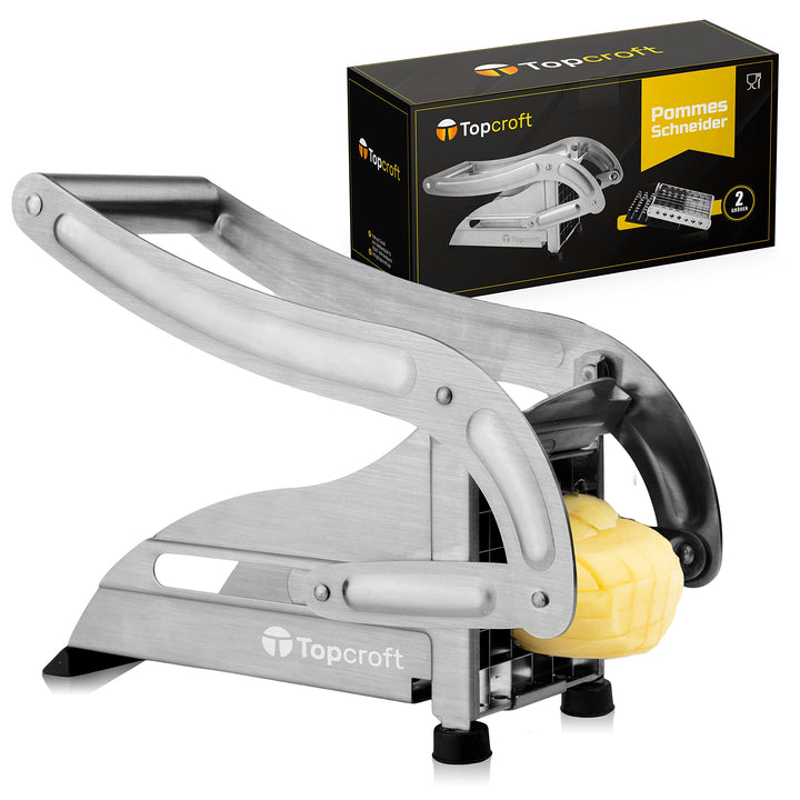 Topcroft ® Pommesschneider Edelstahl I 2 Schneidegrössen für individuelle Pommesdicke I Rutschfester