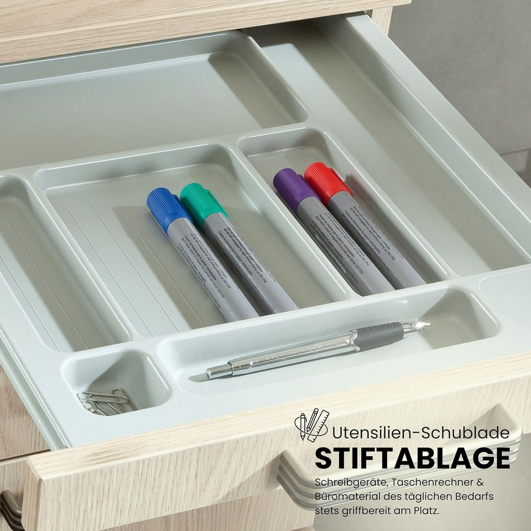 bümö Rollcontainer mit Hängeregistratur, Container abschliessbar aus Holz in Eiche - Rollwagen für&