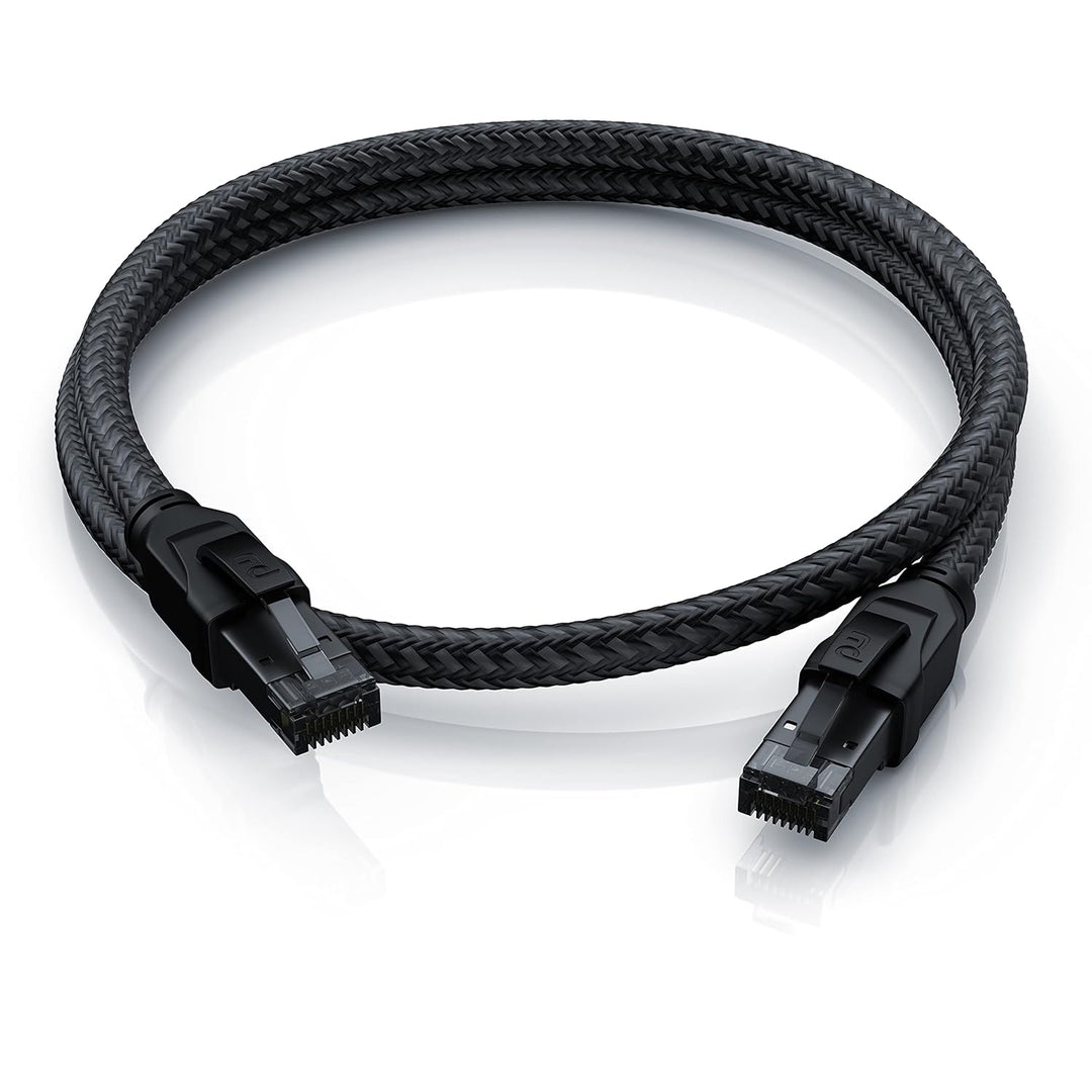 CSL CAT8.1 Netzwerkkabel 40 Gbits - 10m - Baumwollmantel - Black Series - LAN Kabel Patchkabel RJ45