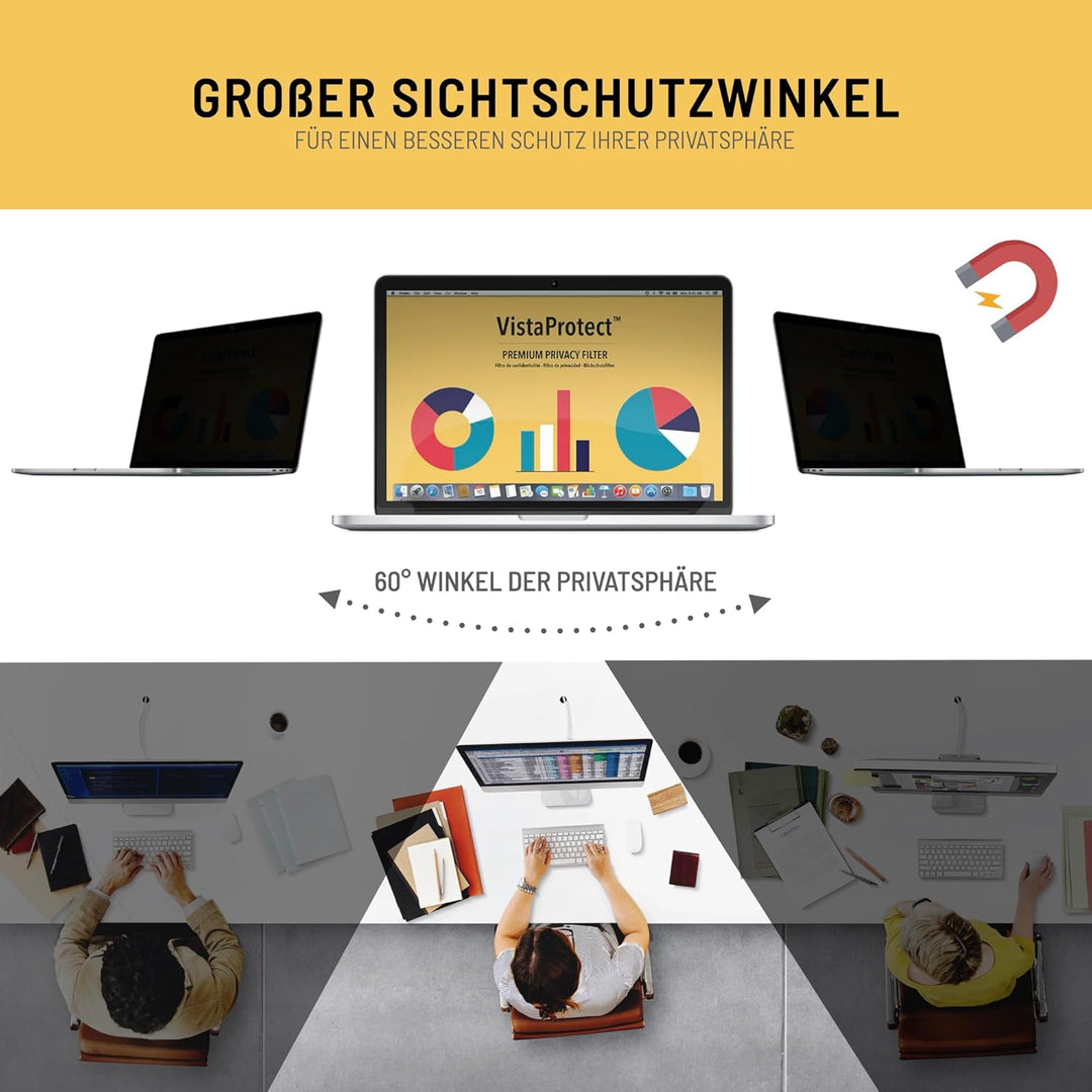 VistaProtect - Premium Blickschutzfilter & Anti-Blaulicht-Filter. Magnetisch Displayschutzfolie für