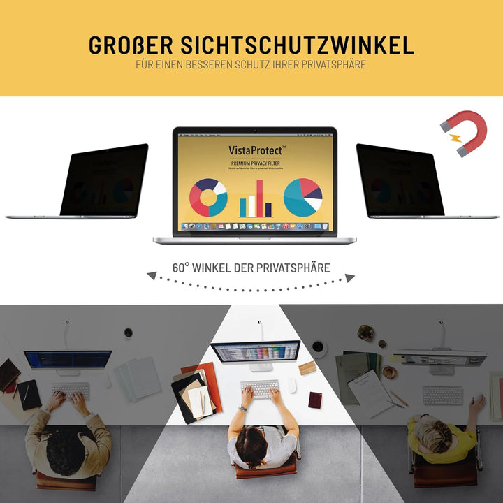VistaProtect - Premium Blickschutzfilter & Anti-Blaulicht-Filter. Magnetisch Displayschutzfolie für