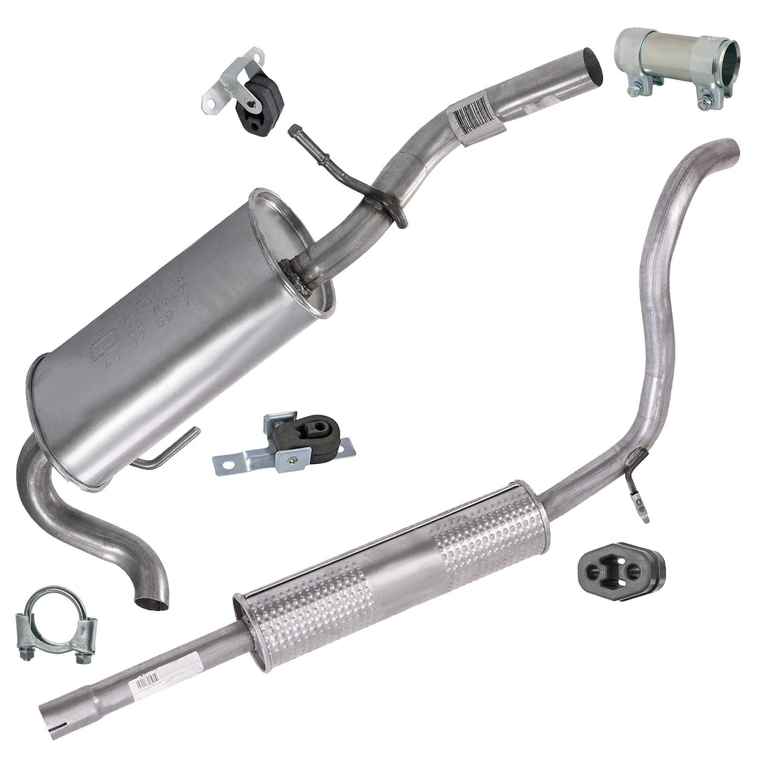 ATEC Germany Auspuff Schalldämpfer Set 1x Endschalldämpfer, 1x Mittelschalldämpfer, mit Montagemater