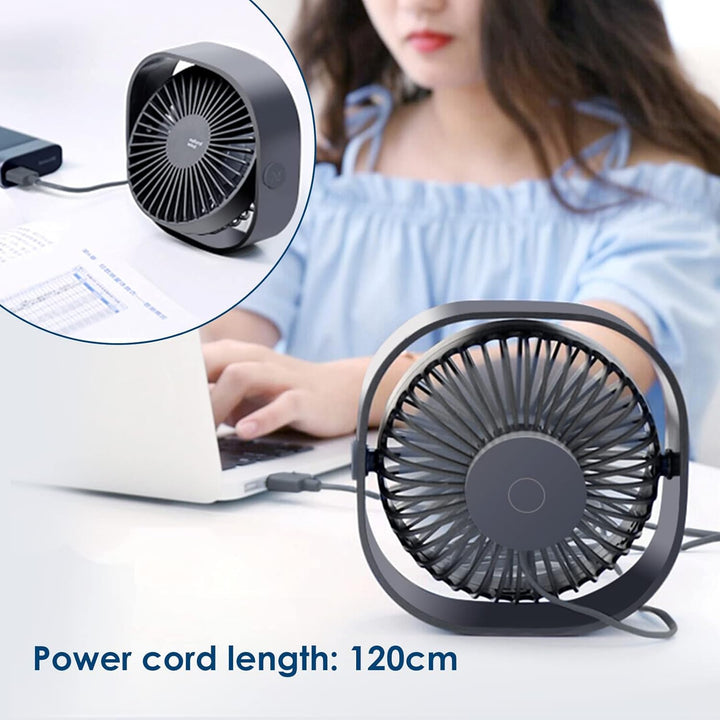 Simpeak USB Ventilator, Mini USB Tischventilator, Klein Ventilator Leise, 3 Speed 360 Grad Drehung,