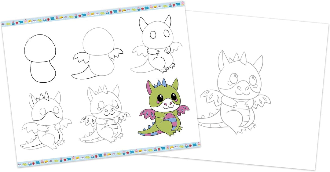 Janod - Step by Step Drawing - Zeichnen Lernen - 20 Modelle + Glitzerstifte - Lernspiel - Zeichnen u